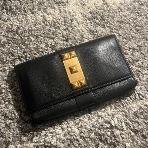 Vince Camuto Black Leather Clutch with Gold Accents